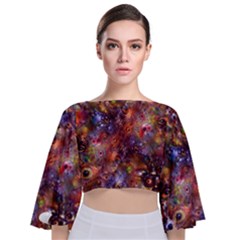 Fantasy Surreal Animals Psychedelic Pattern Tie Back Butterfly Sleeve Chiffon Top