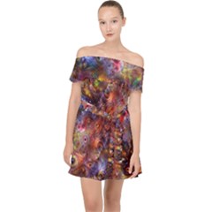 Fantasy Surreal Animals Psychedelic Pattern Off Shoulder Chiffon Dress