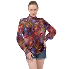 Fantasy Surreal Animals Psychedelic Pattern High Neck Long Sleeve Chiffon Top