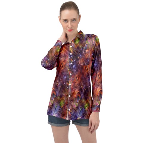 Fantasy Surreal Animals Psychedelic Pattern Long Sleeve Satin Shirt by danenraven