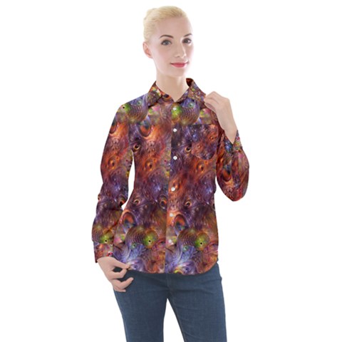 Fantasy Surreal Animals Psychedelic Pattern Women s Long Sleeve Pocket Shirt by danenraven