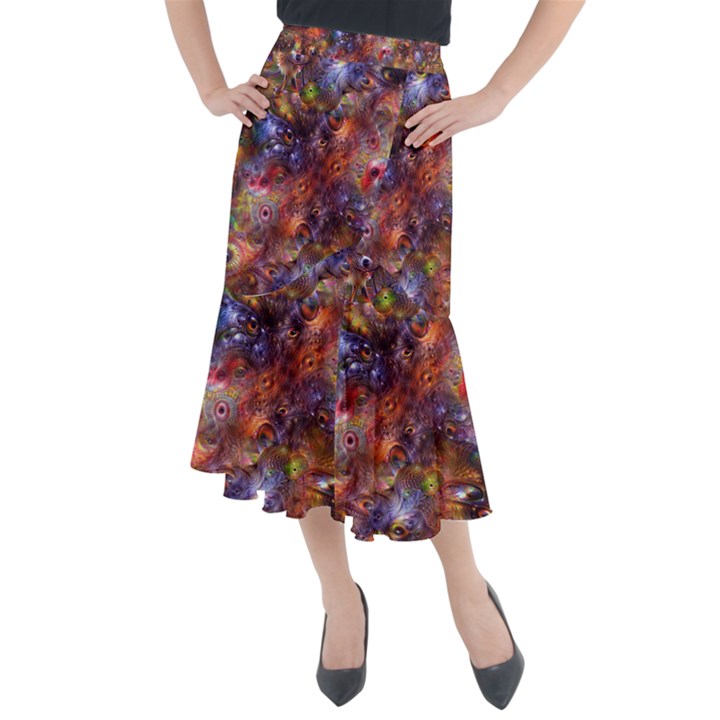 Fantasy Surreal Animals Psychedelic Pattern Midi Mermaid Skirt