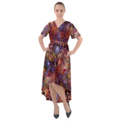 Fantasy Surreal Animals Psychedelic Pattern Front Wrap High Low Dress