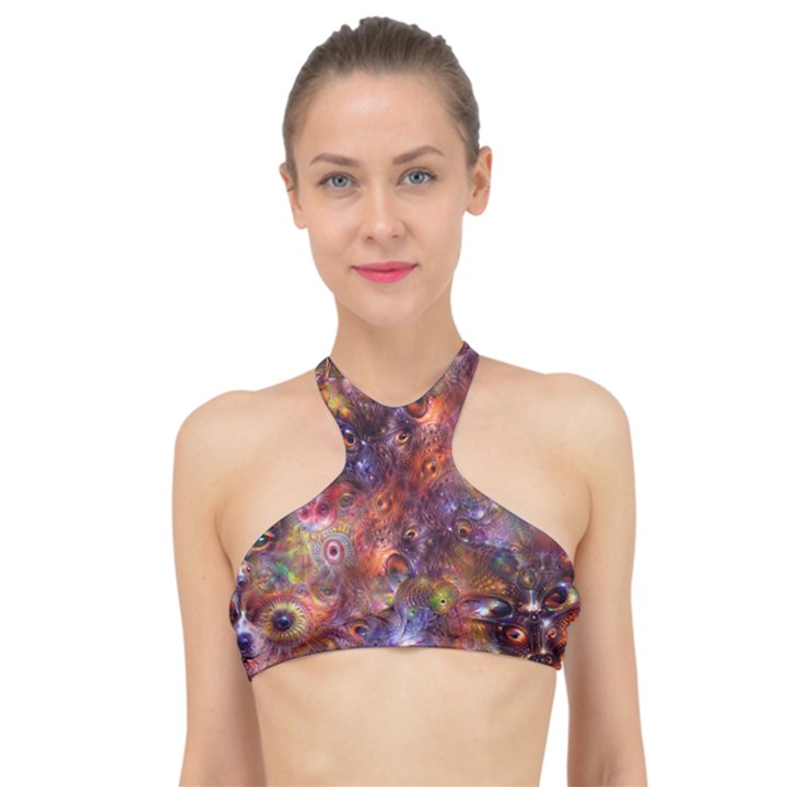 Fantasy Surreal Animals Psychedelic Pattern High Neck Bikini Top