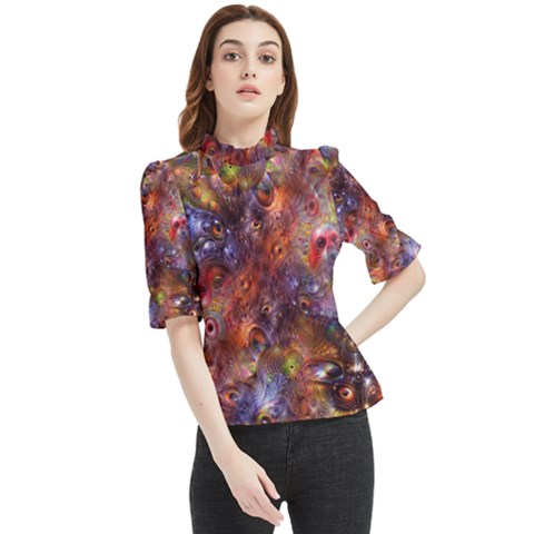 Fantasy Surreal Animals Psychedelic Pattern Frill Neck Blouse by danenraven