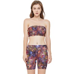 Fantasy Surreal Animals Psychedelic Pattern Stretch Shorts and Tube Top Set