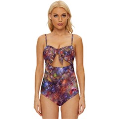 Fantasy Surreal Animals Psychedelic Pattern Knot Front One-Piece Swimsuit