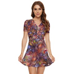 Fantasy Surreal Animals Psychedelic Pattern V-neck High Waist Chiffon Mini Dress