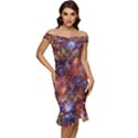 Fantasy Surreal Animals Psychedelic Pattern Off Shoulder Ruffle Split Hem Bodycon Dress View1