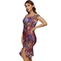 Fantasy Surreal Animals Psychedelic Pattern Off Shoulder Ruffle Split Hem Bodycon Dress View2