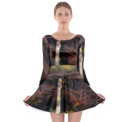 Waterfall Cascade Mountains Cliffs Northern Lights Long Sleeve Skater Dress by danenraven