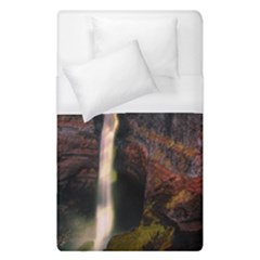 Waterfall Cascade Mountains Cliffs Northern Lights Duvet Cover (single Size)