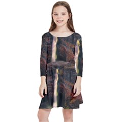 Waterfall Cascade Mountains Cliffs Northern Lights Kids  Quarter Sleeve Skater Dress by danenraven