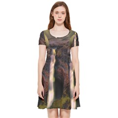 Waterfall Cascade Mountains Cliffs Northern Lights Inside Out Cap Sleeve Dress by danenraven