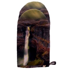 Waterfall Cascade Mountains Cliffs Northern Lights Microwave Oven Glove by danenraven