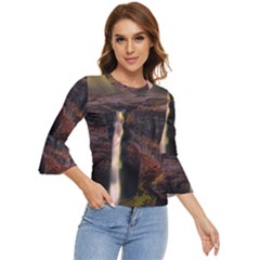 Waterfall Cascade Mountains Cliffs Northern Lights Bell Sleeve Top