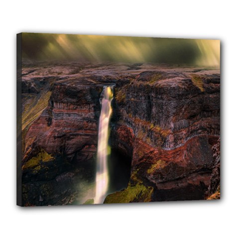 Waterfall Cascade Mountains Cliffs Northern Lights Canvas 20  X 16  (stretched) by danenraven