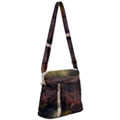 Waterfall Cascade Mountains Cliffs Northern Lights Zipper Messenger Bag by danenraven