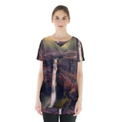 Waterfall Cascade Mountains Cliffs Northern Lights Skirt Hem Sports Top by danenraven