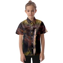 Waterfall Cascade Mountains Cliffs Northern Lights Kids  Short Sleeve Shirt by danenraven