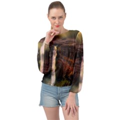 Waterfall Cascade Mountains Cliffs Northern Lights Banded Bottom Chiffon Top by danenraven