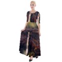 Waterfall Cascade Mountains Cliffs Northern Lights Half Sleeves Maxi Dress View1