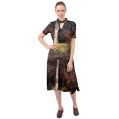 Waterfall Cascade Mountains Cliffs Northern Lights Keyhole Neckline Chiffon Dress by danenraven