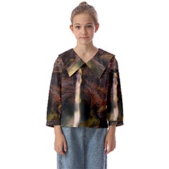 Waterfall Cascade Mountains Cliffs Northern Lights Kids  Sailor Shirt