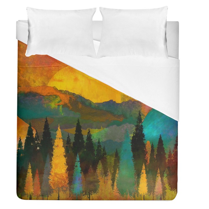 Trees Mountains Sun Sunrise Warm Red Yellow Duvet Cover (Queen Size)