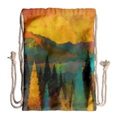 Trees Mountains Sun Sunrise Warm Red Yellow Drawstring Bag (large) by danenraven