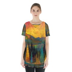 Trees Mountains Sun Sunrise Warm Red Yellow Skirt Hem Sports Top by danenraven