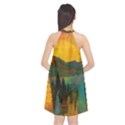 Trees Mountains Sun Sunrise Warm Red Yellow Halter Neckline Chiffon Dress  View2