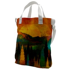 Trees Mountains Sun Sunrise Warm Red Yellow Canvas Messenger Bag by danenraven