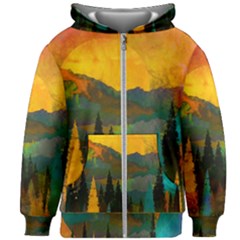 Trees Mountains Sun Sunrise Warm Red Yellow Kids  Zipper Hoodie Without Drawstring by danenraven