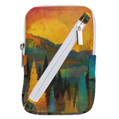 Trees Mountains Sun Sunrise Warm Red Yellow Belt Pouch Bag (small) by danenraven