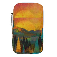 Trees Mountains Sun Sunrise Warm Red Yellow Waist Pouch (large) by danenraven