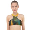 Trees Mountains Sun Sunrise Warm Red Yellow High Neck Bikini Top View1