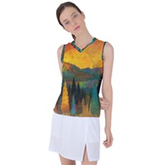 Trees Mountains Sun Sunrise Warm Red Yellow Women s Sleeveless Sports Top by danenraven