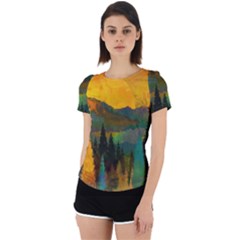 Trees Mountains Sun Sunrise Warm Red Yellow Back Cut Out Sport Tee by danenraven