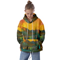 Trees Mountains Sun Sunrise Warm Red Yellow Kids  Oversized Hoodie by danenraven