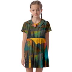 Trees Mountains Sun Sunrise Warm Red Yellow Kids  Asymmetric Collar Dress by danenraven