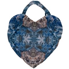 Turquoise Symmetry Giant Heart Shaped Tote by kaleidomarblingart