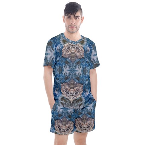 Turquoise Symmetry Men s Mesh Tee And Shorts Set by kaleidomarblingart