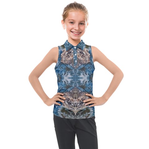 Turquoise Symmetry Kids  Sleeveless Polo Tee by kaleidomarblingart