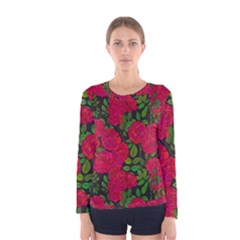 Seamless-pattern-with-colorful-bush-roses Women s Long Sleeve Tee