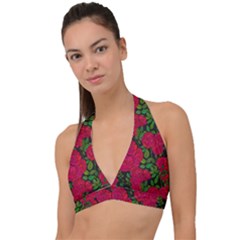 Seamless-pattern-with-colorful-bush-roses Halter Plunge Bikini Top by BangZart