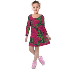 Seamless-pattern-with-colorful-bush-roses Kids  Long Sleeve Velvet Dress