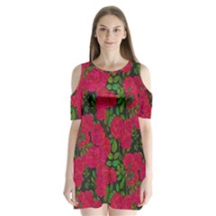 Seamless-pattern-with-colorful-bush-roses Shoulder Cutout Velvet One Piece