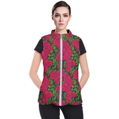 Seamless-pattern-with-colorful-bush-roses Women s Puffer Vest