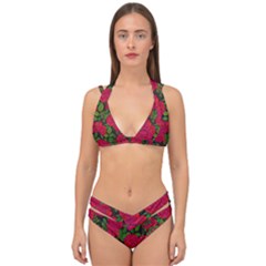 Seamless-pattern-with-colorful-bush-roses Double Strap Halter Bikini Set by BangZart